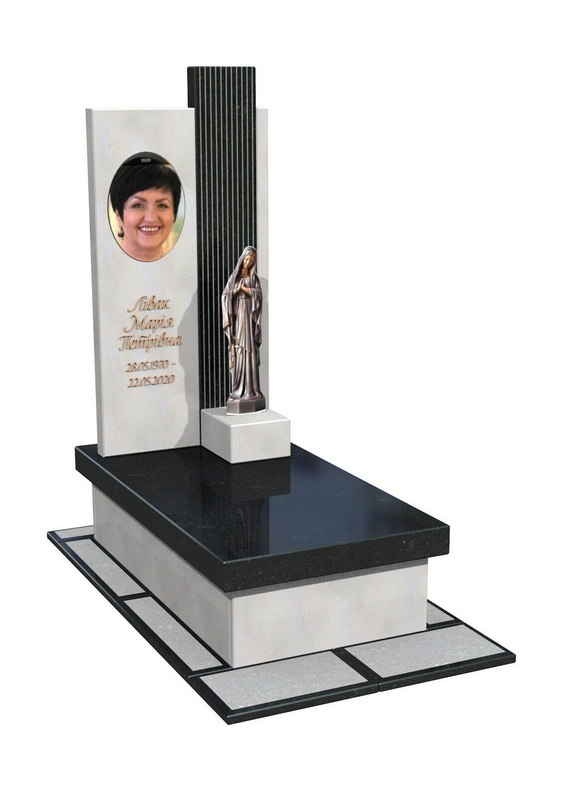 002 Білий мармуровий  жіночий пам’ятник з мадоною