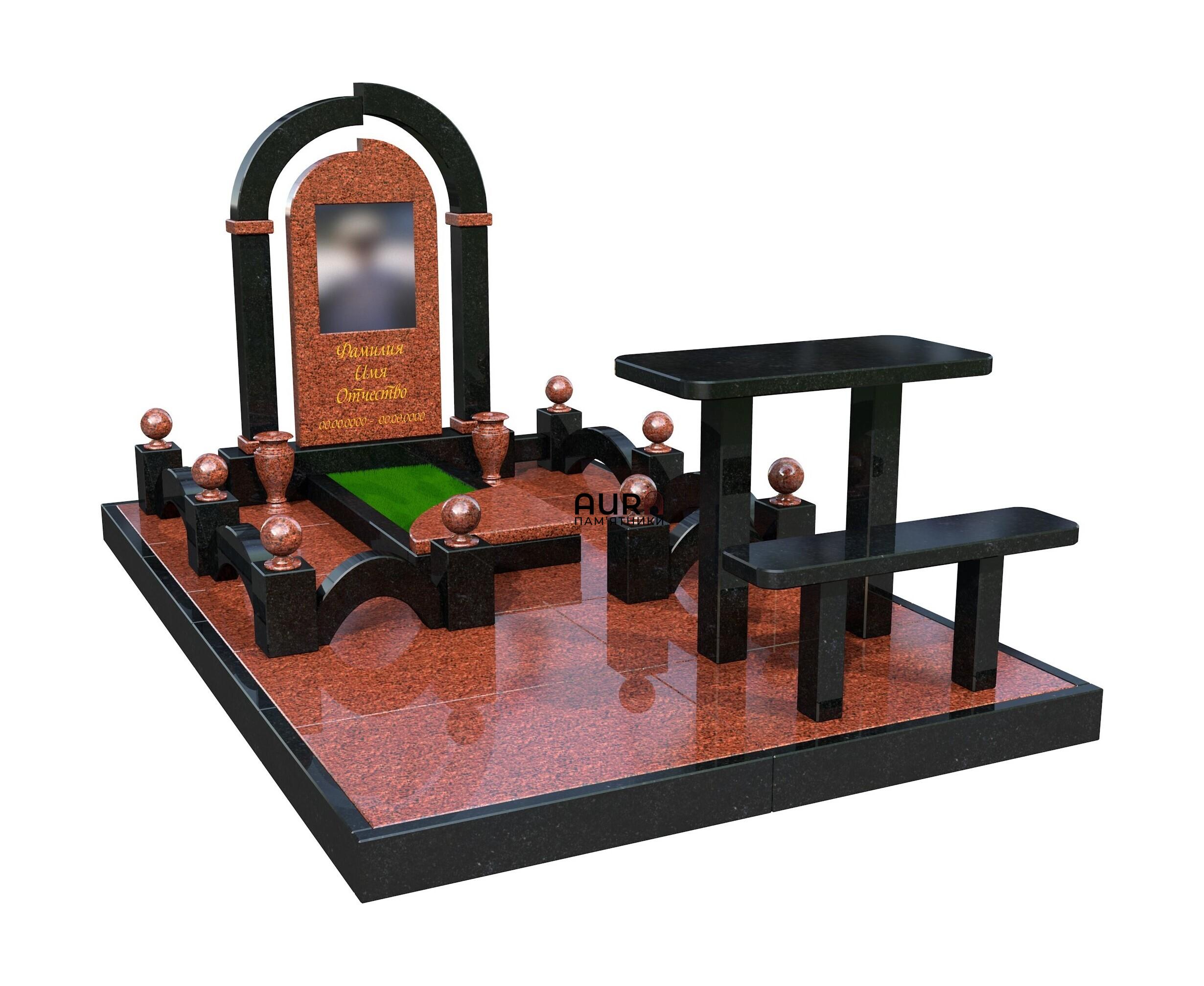 010 Комплекс з аркою в червоно-чорному граніті мамі